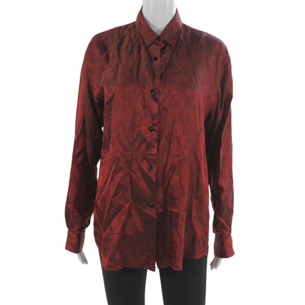 Kimberly Taylor Womens Paisley Button Up Blouse Long Sleeve Red Size S